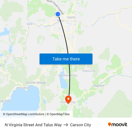N Virginia Street And Talus Way to Carson City map