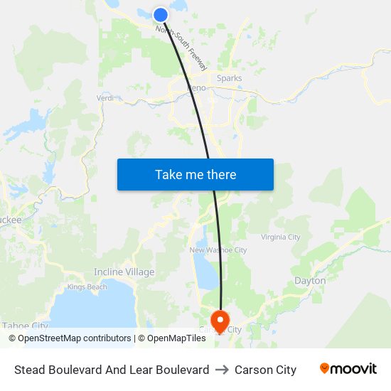 Stead Boulevard And Lear Boulevard to Carson City map