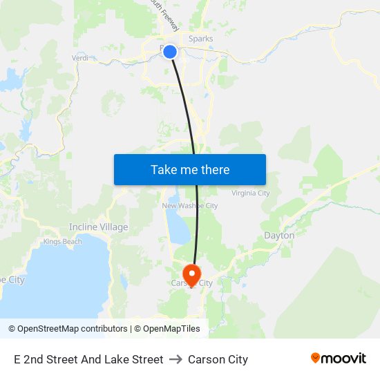 E 2nd Street And Lake Street to Carson City map