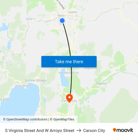 S Virginia Street And W Arroyo Street to Carson City map