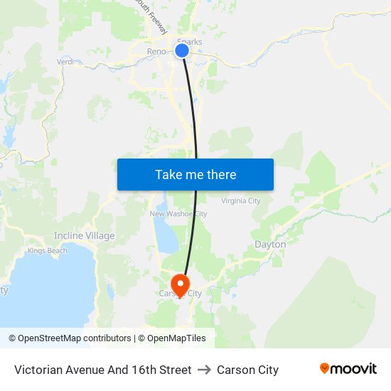 Victorian Avenue And 16th Street to Carson City map
