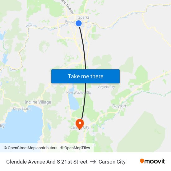 Glendale Avenue And S 21st Street to Carson City map