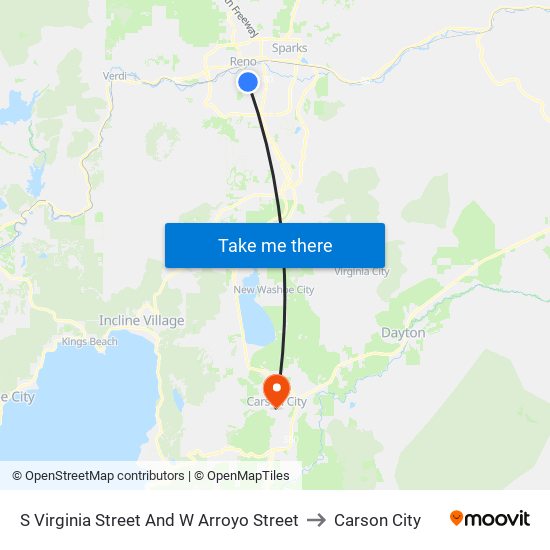 S Virginia Street And W Arroyo Street to Carson City map