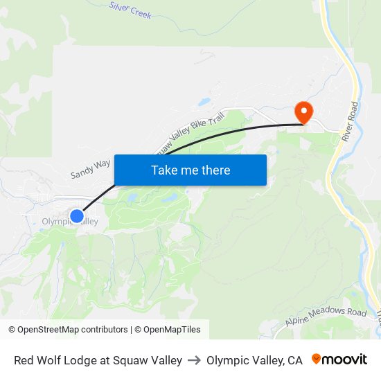 Red Wolf Lodge at Squaw Valley to Olympic Valley, CA map