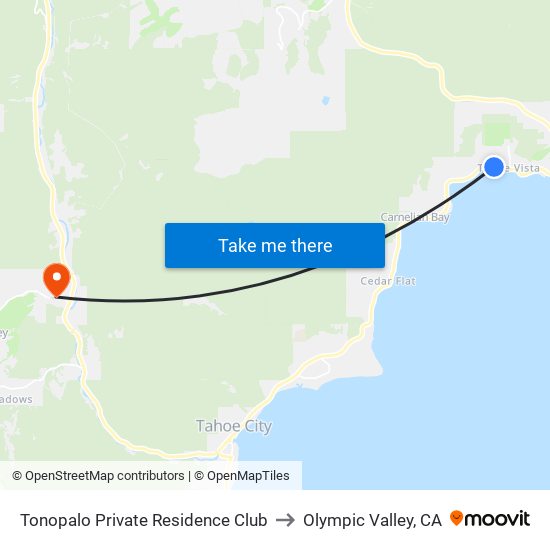 Tonopalo Private Residence Club to Olympic Valley, CA map