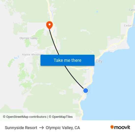 Sunnyside Resort to Olympic Valley, CA map