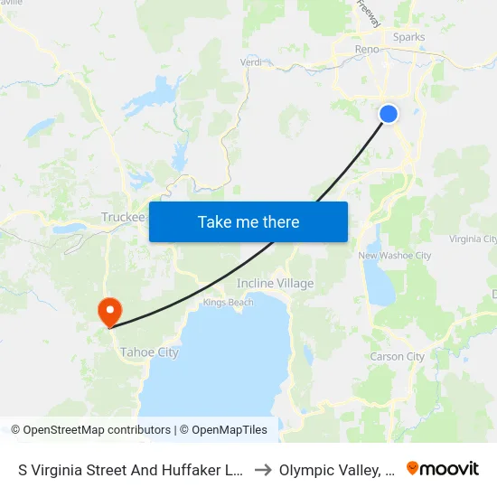 S Virginia Street And Huffaker Lane to Olympic Valley, CA map