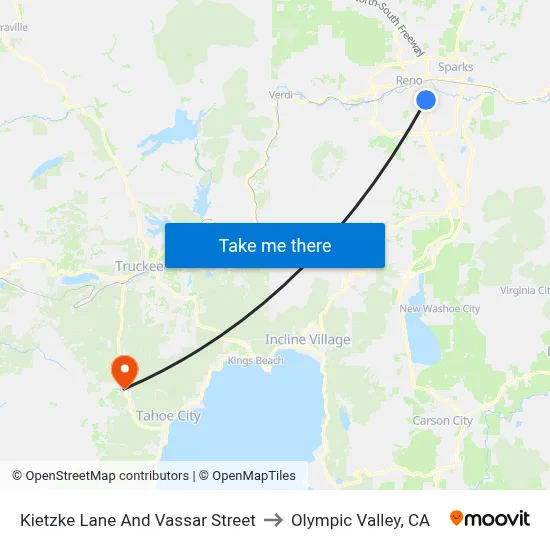 Kietzke Lane And Vassar Street to Olympic Valley, CA map