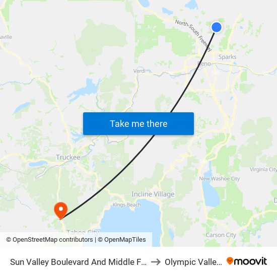 Sun Valley Boulevard And Middle Fork Drive to Olympic Valley, CA map