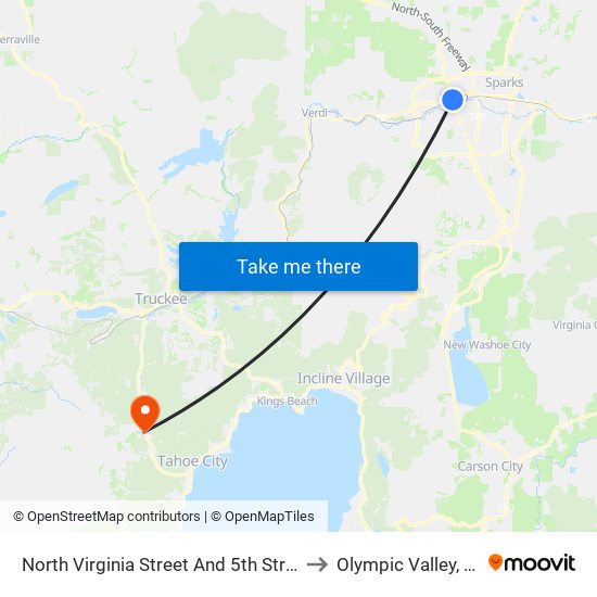 North Virginia Street And 5th Street to Olympic Valley, CA map