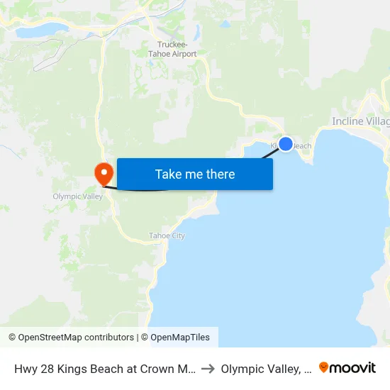Hwy 28 Kings Beach at Crown Motel to Olympic Valley, CA map