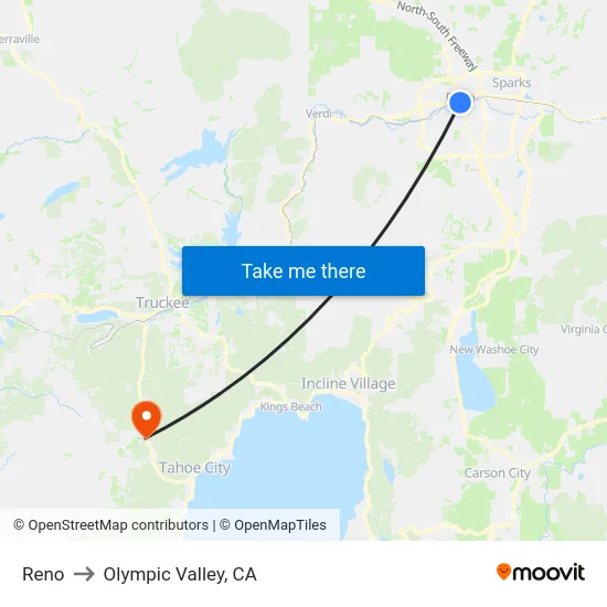 Reno to Olympic Valley, CA map
