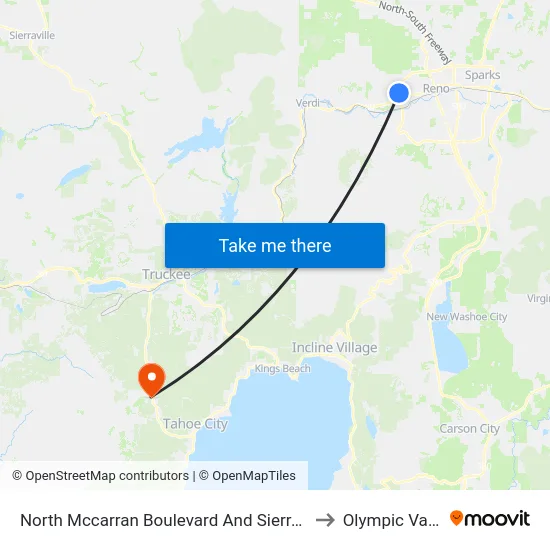 North Mccarran Boulevard And Sierra Highlands Drive to Olympic Valley, CA map