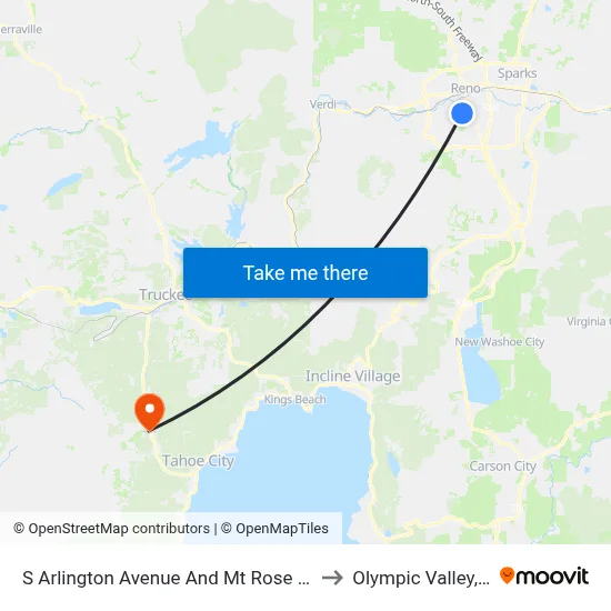 S Arlington Avenue And Mt Rose Street to Olympic Valley, CA map