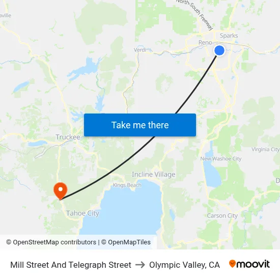 Mill Street And Telegraph Street to Olympic Valley, CA map
