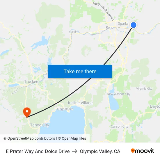 E Prater Way And Dolce Drive to Olympic Valley, CA map