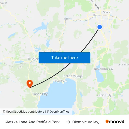 Kietzke Lane And Redfield Parkway to Olympic Valley, CA map