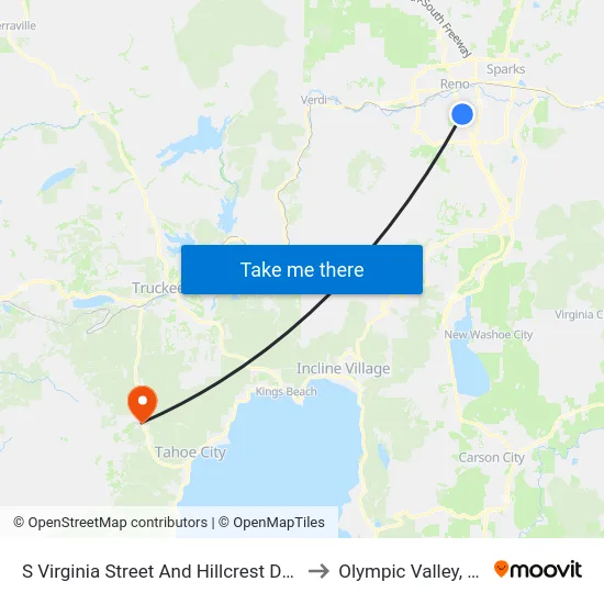 S Virginia Street And Hillcrest Drive to Olympic Valley, CA map