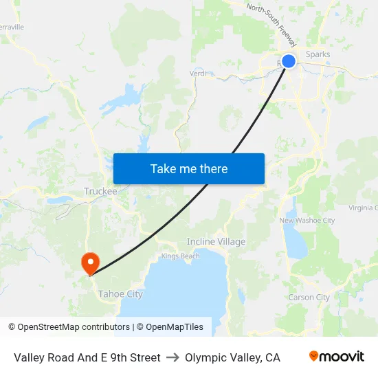 Valley Road And E 9th Street to Olympic Valley, CA map