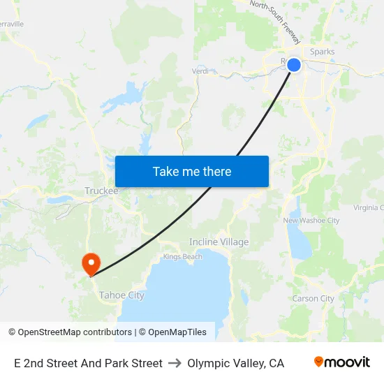 E 2nd Street And Park Street to Olympic Valley, CA map