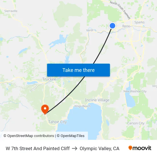 W 7th Street And Painted Cliff to Olympic Valley, CA map