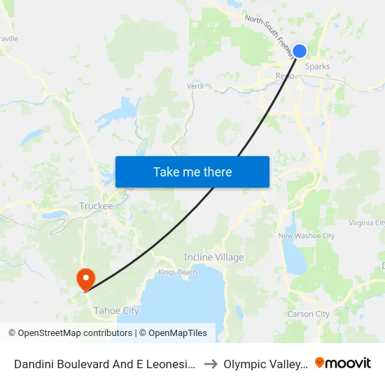 Dandini Boulevard And E Leonesio Drive to Olympic Valley, CA map
