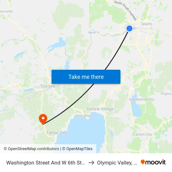 Washington Street And W 6th Street to Olympic Valley, CA map