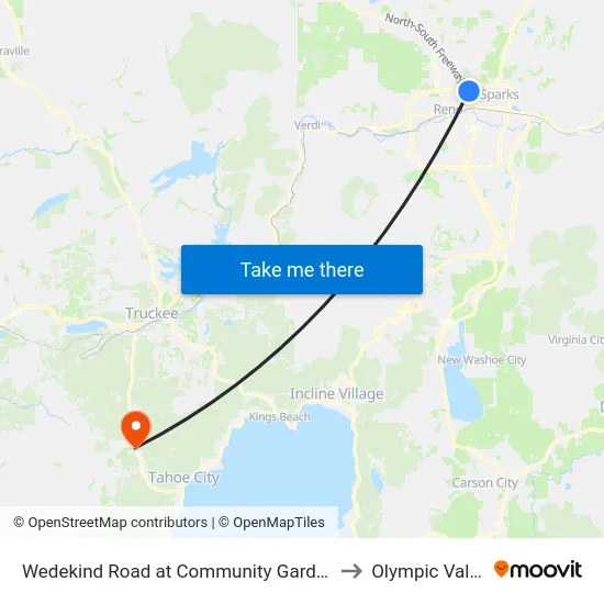 Wedekind Road at Community Garden Apartments to Olympic Valley, CA map