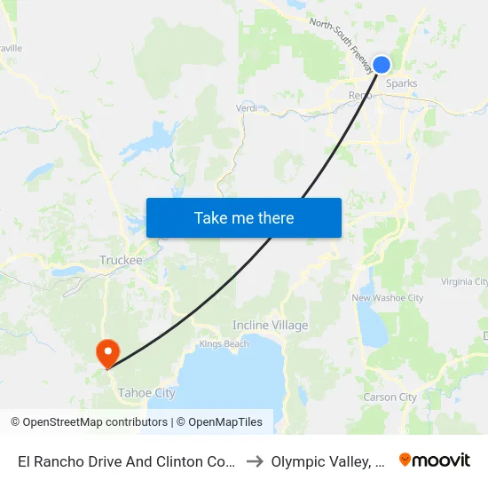 El Rancho Drive And Clinton Court to Olympic Valley, CA map