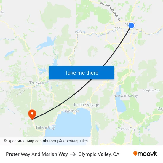 Prater Way And Marian Way to Olympic Valley, CA map
