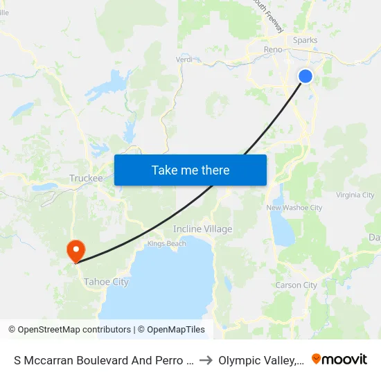 S Mccarran Boulevard And Perro Lane to Olympic Valley, CA map