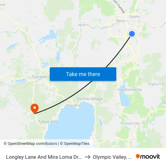 Longley Lane And Mira Loma Drive to Olympic Valley, CA map