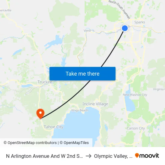 N Arlington Avenue And W 2nd Street to Olympic Valley, CA map