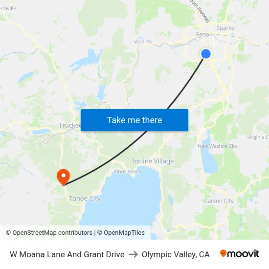 W Moana Lane And Grant Drive to Olympic Valley, CA map