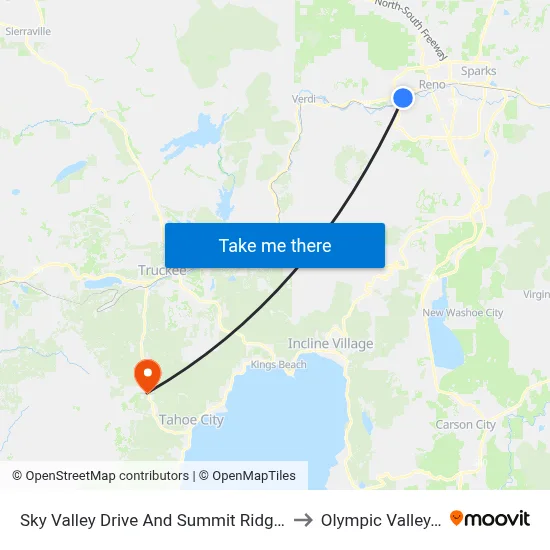 Sky Valley Drive And Summit Ridge Drive to Olympic Valley, CA map