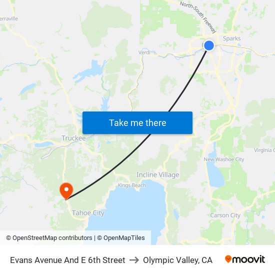 Evans Avenue And E 6th Street to Olympic Valley, CA map