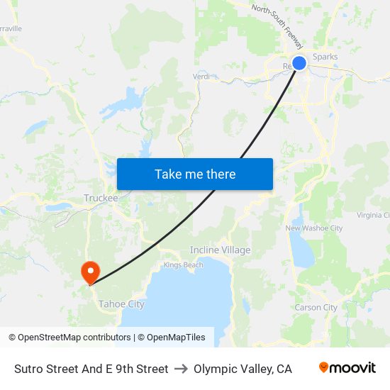 Sutro Street And E 9th Street to Olympic Valley, CA map