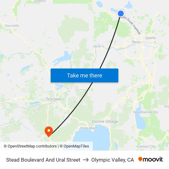 Stead Boulevard And Ural Street to Olympic Valley, CA map