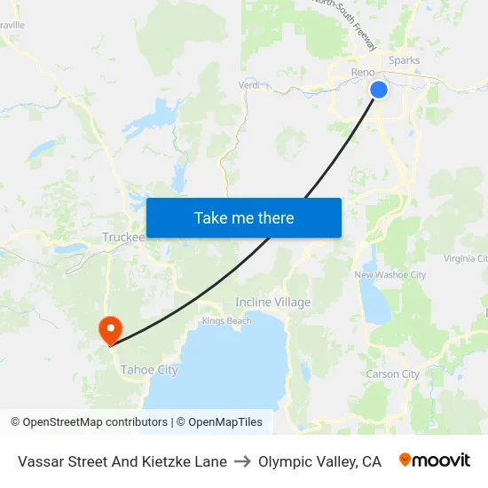 Vassar Street And Kietzke Lane to Olympic Valley, CA map