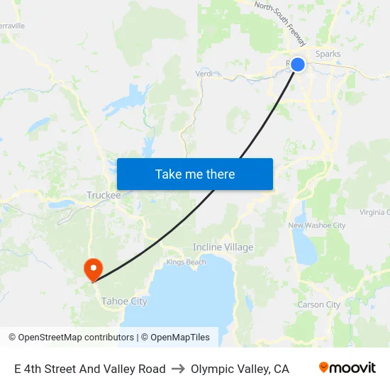 E 4th Street And Valley Road to Olympic Valley, CA map