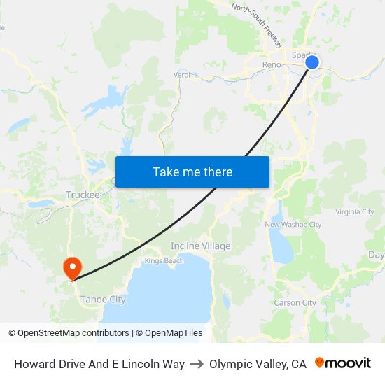 Howard Drive And E Lincoln Way to Olympic Valley, CA map