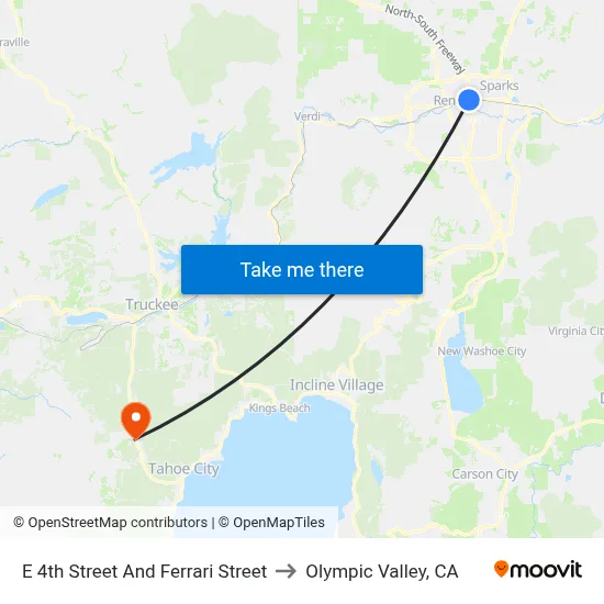 E 4th Street And Ferrari Street to Olympic Valley, CA map