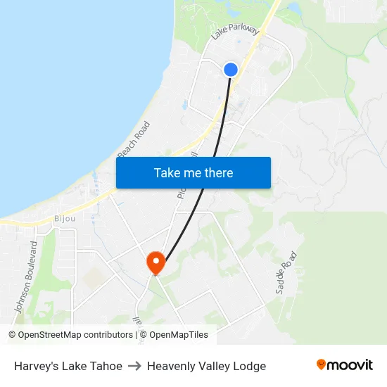 Harvey's Lake Tahoe to Heavenly Valley Lodge map