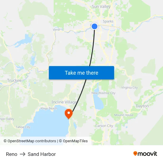 Reno to Sand Harbor map