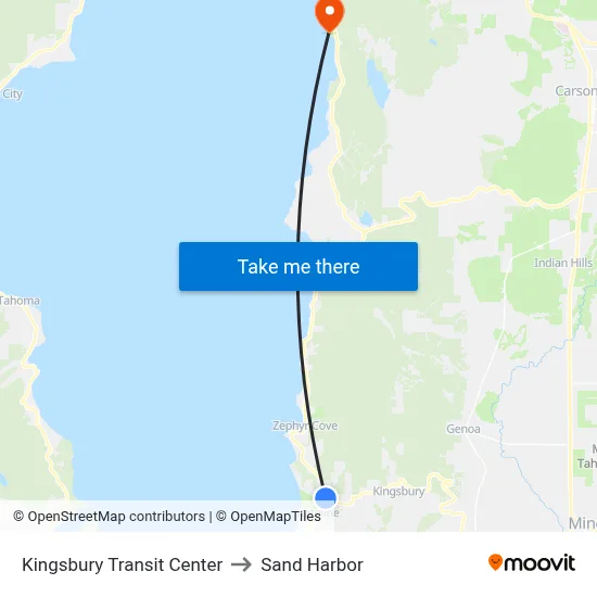 Kingsbury Transit Center to Sand Harbor map