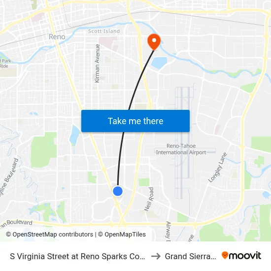 S Virginia Street at Reno Sparks Convention Center to Grand Sierra Resort map