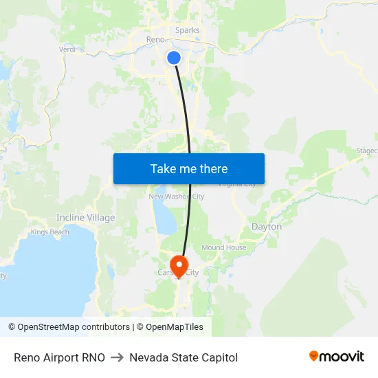 Reno Airport RNO to Nevada State Capitol map