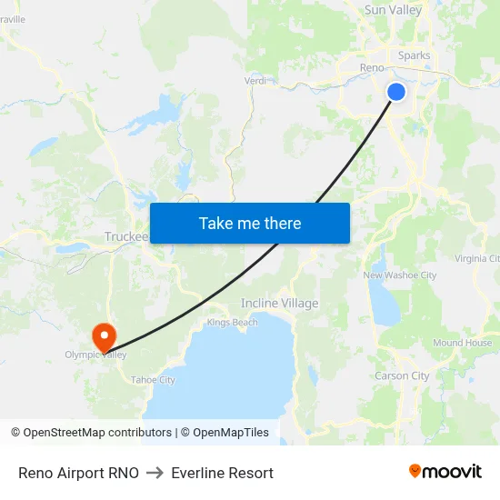 Reno Airport RNO to Everline Resort map