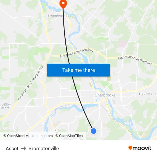 Ascot to Bromptonville map