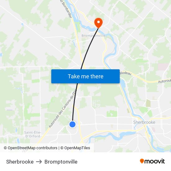 Sherbrooke to Bromptonville map